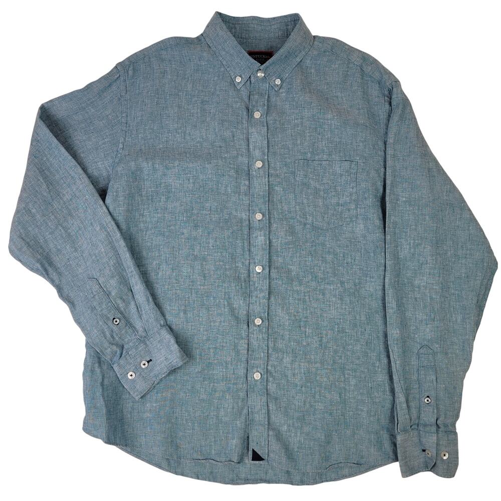 UNTUCKit Blue Linen Wrinkle Resistant Men's Shirt Sz XL